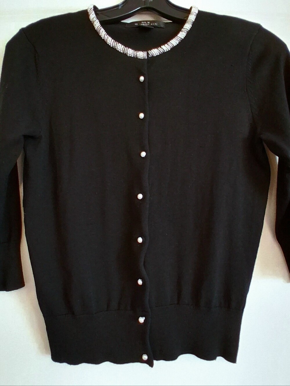 Women's SILX by August Black Cardigan Sweater 3/4 Sleeve Size Small Embellished